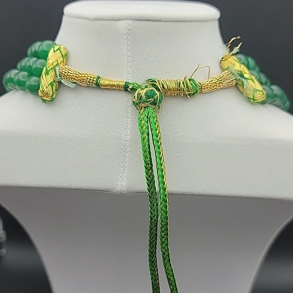 932.50 CTS GREEN EMERALD EARTH MINED 3 LINE ROUND BEADED GEMSTONE BEADS NECKLACE